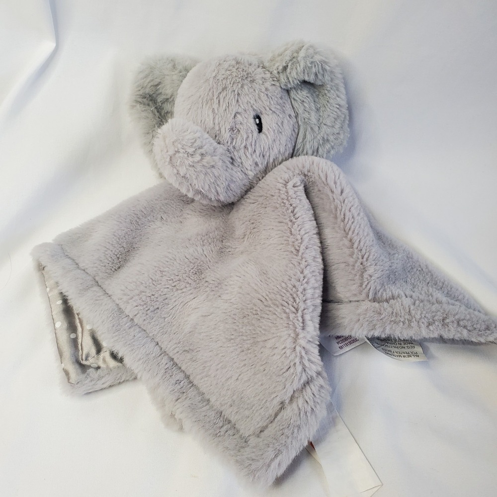 Parents Choice Gray Elephant Lovey Plush Baby Blanket Polka Dot Satin Bottom 12"